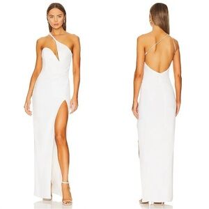 NWT Katie May Los Angeles Brittany Gown Maxi Dress Party Silver Dusted Ivory M